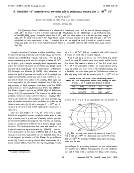 A DOUBLET OF COSMIC-RAY EVENTS WITH PRIMARY ENERGIES > 1020 EV -  тема научной статьи по физике из журнала Письма в "Журнал экспериментальной и теоретической физики"