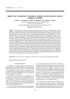 ORIGIN OF FLUORINE IN MINERAL WATERS OF BUJANOVAC VALLEY (SERBIA, EUROPE) -  тема научной статьи по геологии из журнала Геохимия