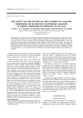 THE EFFECT OF THE NATURE OF THE SUPPORT ON CATALYTIC PROPERTIES OF RUTHENIUM SUPPORTED CATALYSTS IN PARTIAL OXIDATION OF METHANE TO SYN-GAS -  тема научной статьи по химии из журнала Кинетика и катализ