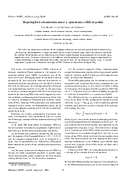 TOPOLOGICAL CROSSOVERS NEAR A QUANTUM CRITICAL POINT -  тема научной статьи по физике из журнала Письма в "Журнал экспериментальной и теоретической физики"