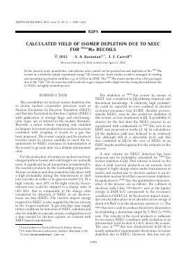 CALCULATED YIELD OF ISOMER DEPLETION DUE TO NEEC FOR  MO RECOILS -  тема научной статьи по физике из журнала Ядерная физика