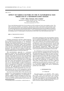 EFFECT OF VARIOUS FACTORS ON THE PT NANOPARTICLE SIZE PRODUCED IN A MICROEMULSION SYSTEM -  тема научной статьи по химии из журнала Коллоидный журнал