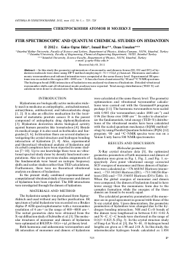 FTIR SPECTROSCOPIC AND QUANTUM CHEMICAL STUDIES ON HYDANTOIN -  тема научной статьи по физике из журнала Оптика и спектроскопия