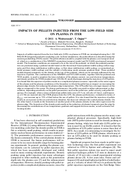IMPACTS OF PELLETS INJECTED FROM THE LOW-FIELD SIDE ON PLASMA IN ITER -  тема научной статьи по физике из журнала Физика плазмы