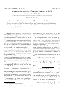 MAGNETIC SUSCEPTIBILITY OF THE QUARK MATTER IN QCD -  тема научной статьи по физике из журнала Письма в "Журнал экспериментальной и теоретической физики"