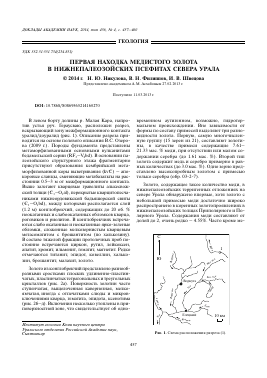 ПЕРВАЯ НАХОДКА МЕДИСТОГО ЗОЛОТА В НИЖНЕПАЛЕОЗОЙСКИХ ПСЕФИТАХ СЕВЕРА УРАЛА -  тема научной статьи по математике из журнала Доклады Академии наук