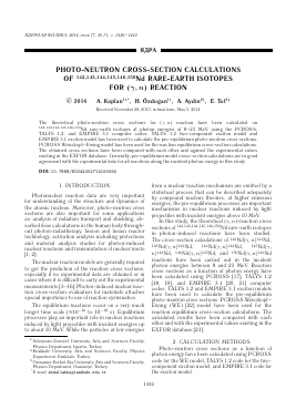 PHOTO-NEUTRON CROSS-SECTION CALCULATIONS OF  ND RARE-EARTH ISOTOPES FOR ( ) REACTION -  тема научной статьи по физике из журнала Ядерная физика