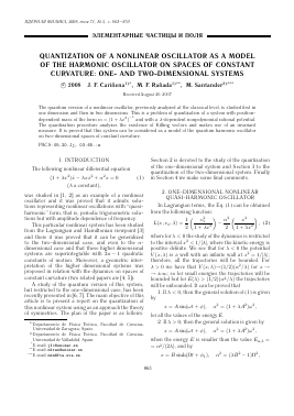 QUANTIZATION OF A NONLINEAR OSCILLATOR AS A MODEL OF THE HARMONIC OSCILLATOR ON SPACES OF CONSTANT CURVATURE: ONE- AND TWO-DIMENSIONAL SYSTEMS -  тема научной статьи по физике из журнала Ядерная физика