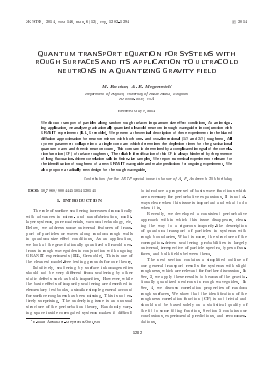 QUANTUM TRANSPORT EQUATION FOR SYSTEMS WITH ROUGH SURFACES AND ITS APPLICATION TO ULTRACOLD NEUTRONS IN A QUANTIZING GRAVITY FIELD -  тема научной статьи по физике из журнала Журнал экспериментальной и теоретической физики