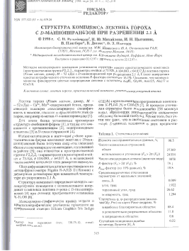 Структура комплекса лектина гороха с D-маннопиранозой при разрешении 2. 1 å -  тема научной статьи по химии из журнала Биоорганическая химия