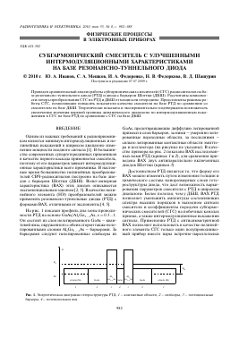 СУБГАРМОНИЧЕСКИЙ СМЕСИТЕЛЬ С УЛУЧШЕННЫМИ ИНТЕРМОДУЛЯЦИОННЫМИ ХАРАКТЕРИСТИКАМИ НА БАЗЕ РЕЗОНАНСНО-ТУННЕЛЬНОГО ДИОДА -  тема научной статьи по электронике и радиотехнике из журнала Радиотехника и электроника