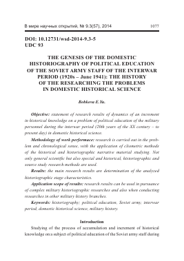 The genesis of the domestic historiography of political education of the Soviet Army staff of the interwar period (1920s - June 1941): the history of the researching the problems in domestic historical science -  тема научной статьи по биологии из журнала В мире научных открытий