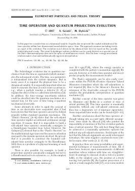 TIME OPERATOR AND QUANTUM PROJECTION EVOLUTION -  тема научной статьи по физике из журнала Ядерная физика