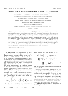 TOWARDS MATRIX MODEL REPRESENTATION OF HOMFLY POLYNOMIALS -  тема научной статьи по физике из журнала Письма в "Журнал экспериментальной и теоретической физики"